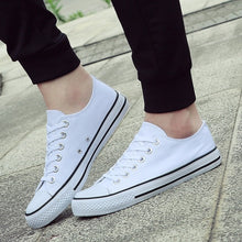 将图片加载到图库查看器，Fashionable Youth Mens Shoes Casual Unisex White Sneakers Breathable Walking Canvas Shoes Men Women Red Lace Up Flats
