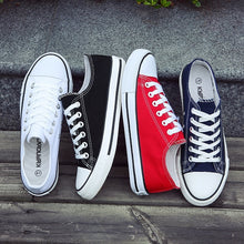 将图片加载到图库查看器，Fashionable Youth Mens Shoes Casual Unisex White Sneakers Breathable Walking Canvas Shoes Men Women Red Lace Up Flats
